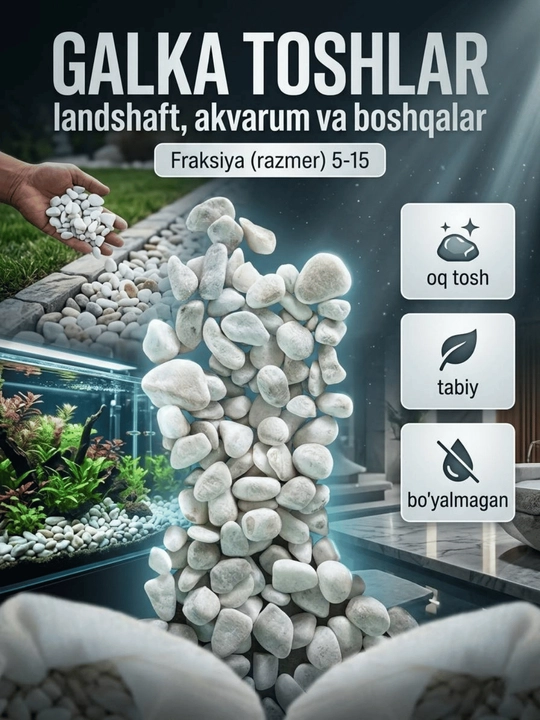 Galka toshlar Fraksiya 5-15, dekor, landshaft, akvarium, gultuvaklarni bezash uchun tosh - 