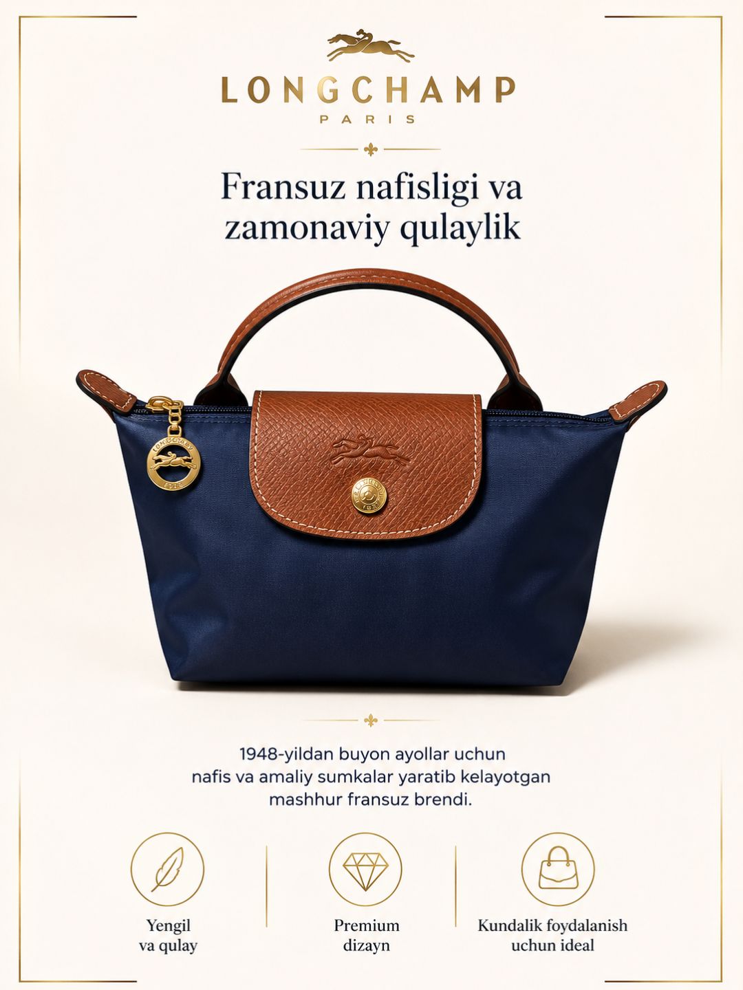 Longchamp Paris sumkasi, brend sumka, qizlar va ayollar uchun sumka - 