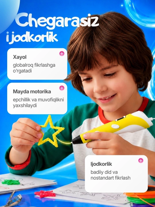 Ручка 3д, 3d принтер, развивающая игрушка для детей с комплектом пластика
