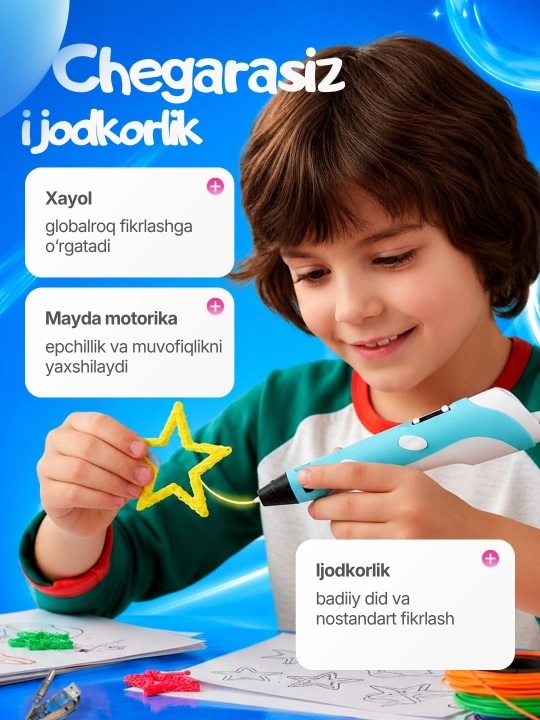 Ручка 3д, 3d принтер, развивающая игрушка для детей с комплектом пластика