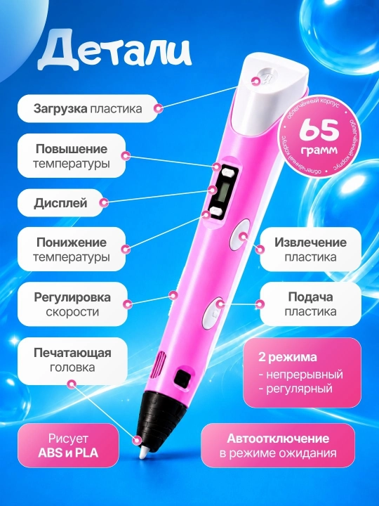 Ручка 3д, 3d принтер, развивающая игрушка для детей с комплектом пластика