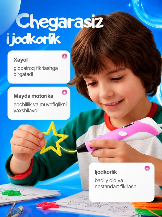 Ручка 3д, 3d принтер, развивающая игрушка для детей с комплектом пластика