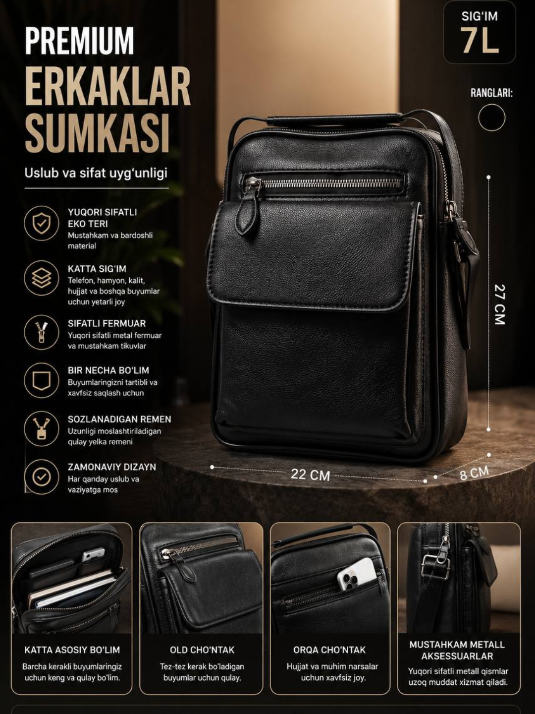 Erkaklar uchun eko-charm sumka, Talabalar uchun a'lo sifatda koja sumka yelkama sumka - 