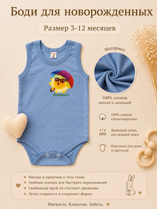 Chaqaloqlar uchun paxtadan tikilgan mayka-bodi