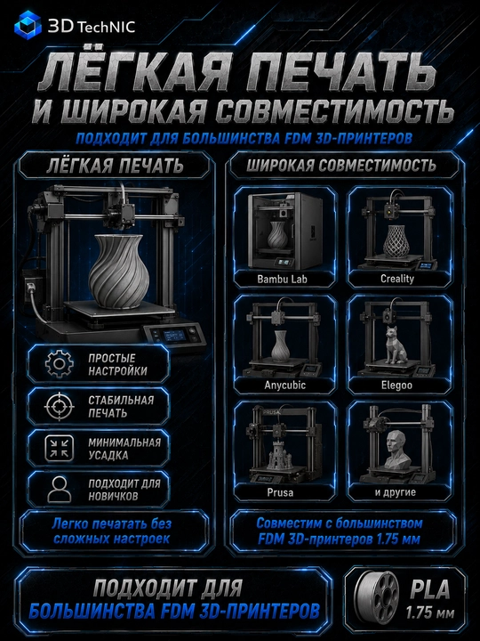Пластик для 3D принтера, филамент PLA 1.75 мм, 1 кг
