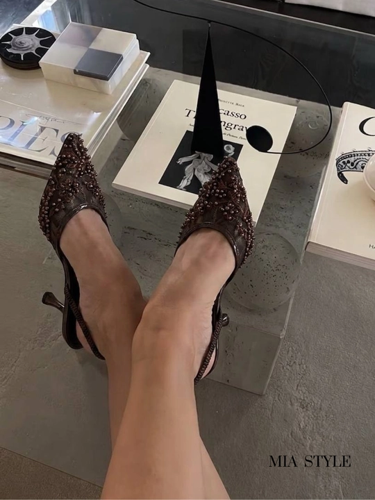 ZARA model ayollar nafis tufli munchoq bezakli kabluk 6 sm Turkiya razmerga razmer