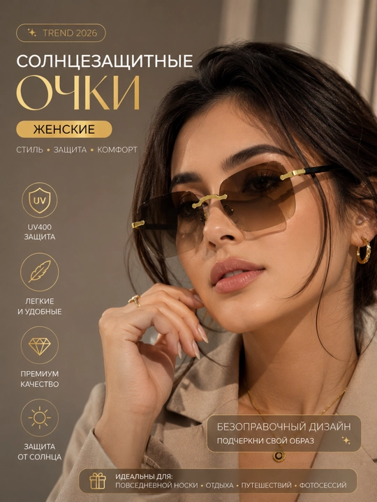 Ayollar uchun quyoshdan saqlovchi ko'zoynak, ramkasiz, moda uslubidagi