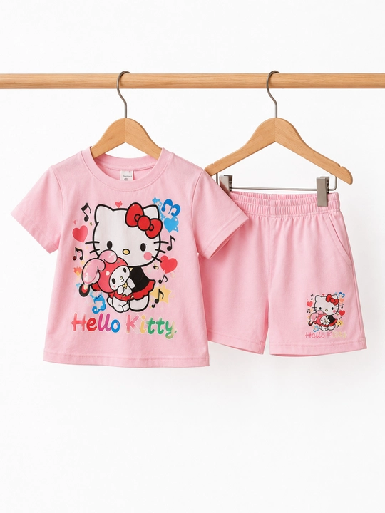 Футболка и шорты комплект. Летний костюм Hello Kitty для девочек - 