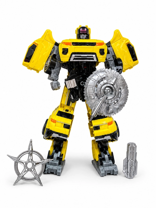 Sariq robot-transformer o‘yinchoq, qurol va himoya aksessuarlari bilan - 