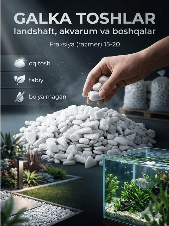 Galka toshlar Fraksiya 15-20, dekor, landshaft, akvarium, gultuvaklarni bezash uchun tosh - 