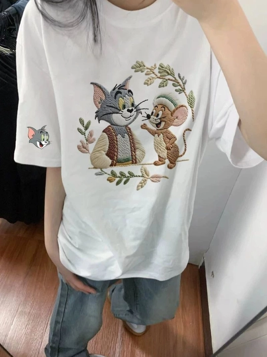 Ayollar futbolkasi, katta o‘lchamli — Tom and Jerry printli oversize, 95% paxtali