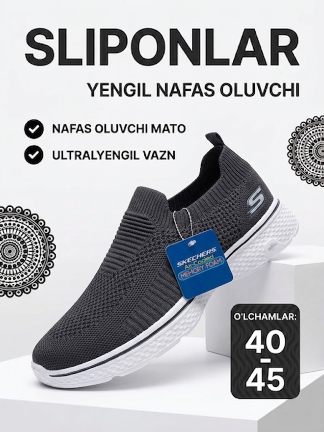 Erkaklar uchun qulay va zamonaviy Sliponlar. Bahor, yoz va kuz uchun maxsus, o'lcham 40-45 - 