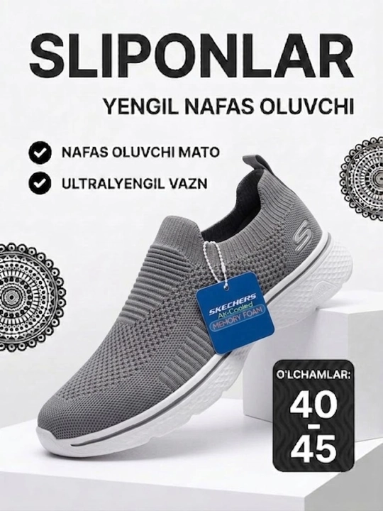 Erkaklar uchun qulay va zamonaviy Sliponlar. Bahor, yoz va kuz uchun maxsus, o'lcham 40-45 - 