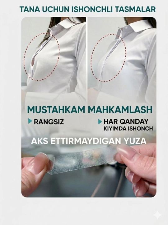 Kiyim uchun ikki tomonlama yopishqoq tasma (skotch), tana uchun qulay