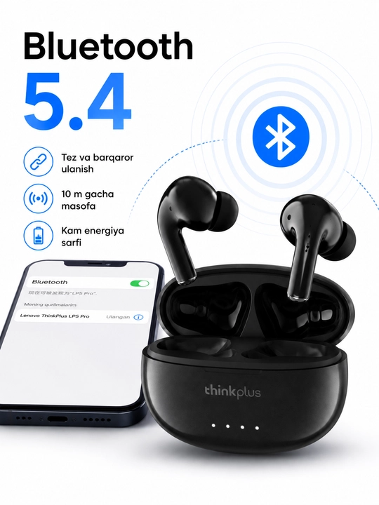 Lenovo LP5pro TWS simsiz quloqchinlar mikrofon bilan, bluetooth sport naushnik
