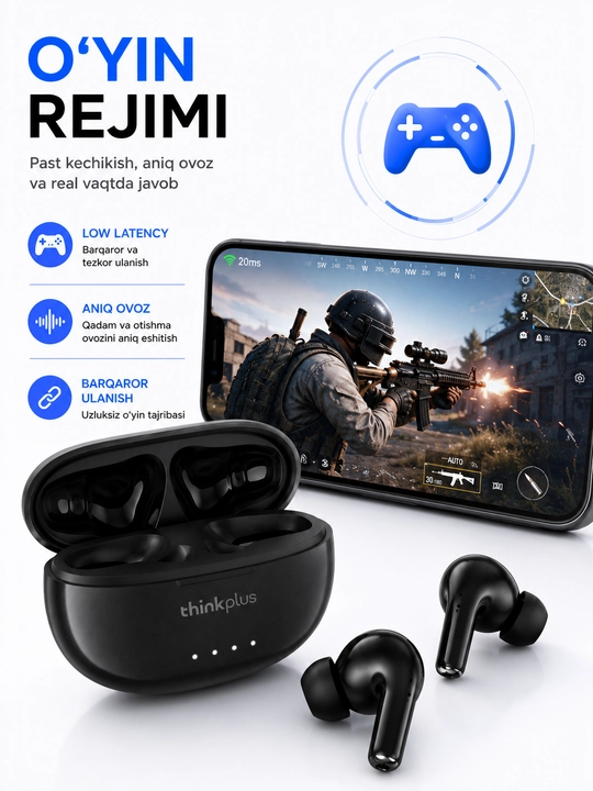 Lenovo LP5pro TWS simsiz quloqchinlar mikrofon bilan, bluetooth sport naushnik