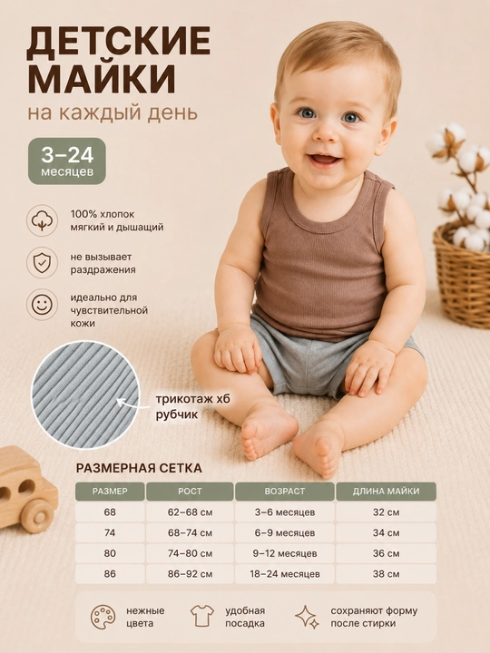 Chaqaloqlar uchun paxtadan tikilgan mayka - 