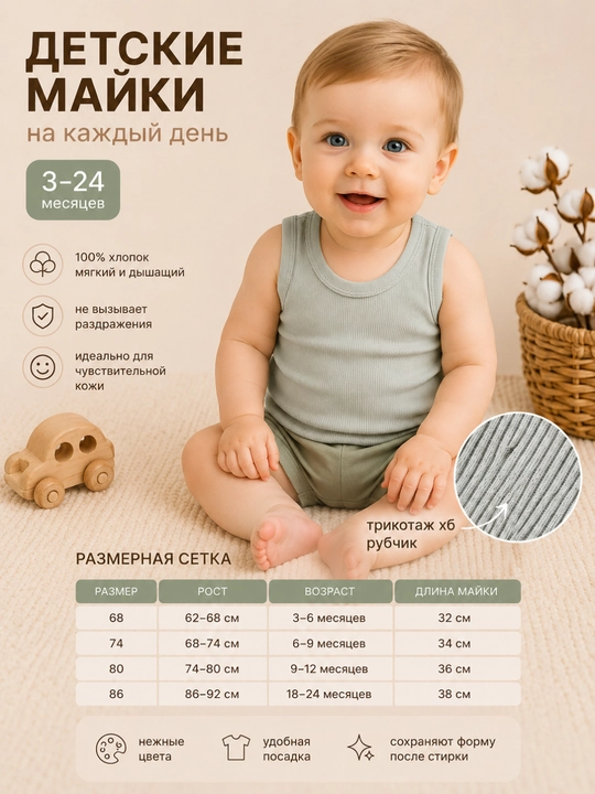 Chaqaloqlar uchun paxtadan tikilgan mayka - 