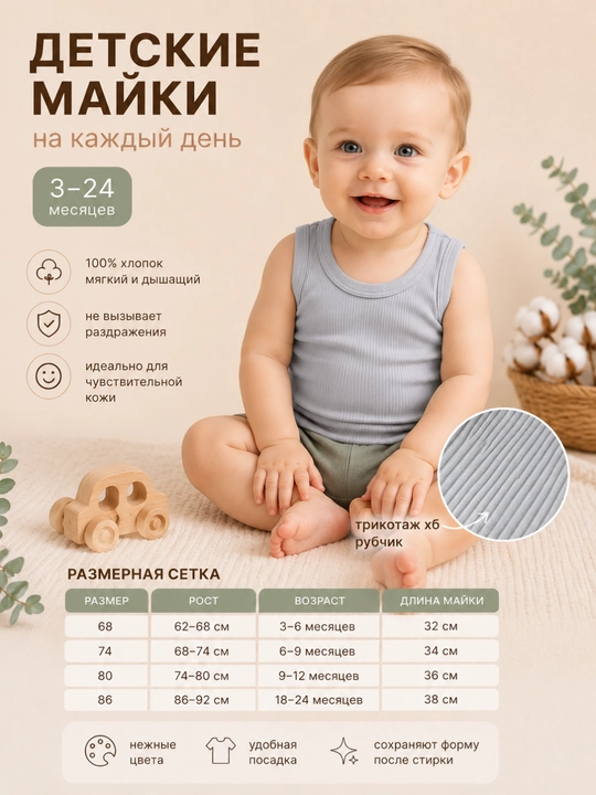 Chaqaloqlar uchun paxtadan tikilgan mayka - 