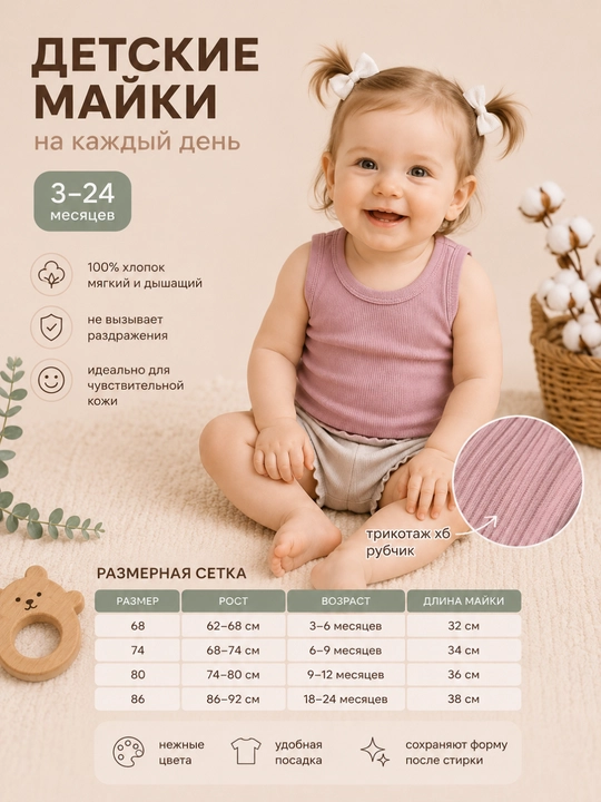 Chaqaloqlar uchun paxtadan tikilgan mayka - 