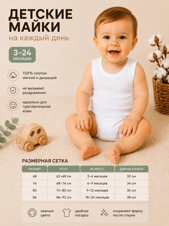 Chaqaloqlar uchun paxtadan tikilgan mayka - 