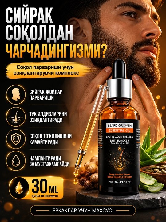 Биотиновая сыворотка для роста и густоты волос и бороды, формула DHT Blocker, 30 мл