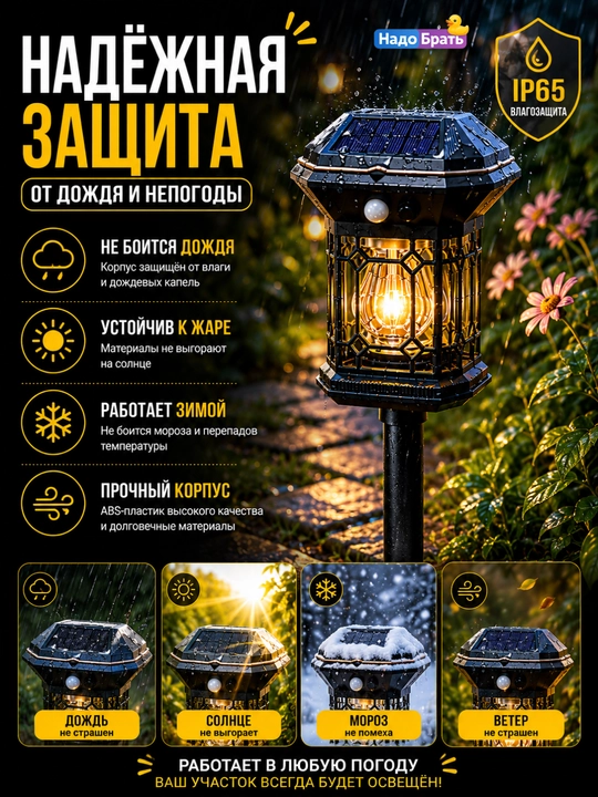Quyosh batareyali bog‘ chirog‘i, hovli va bog‘ uchun LED fonar, IP65