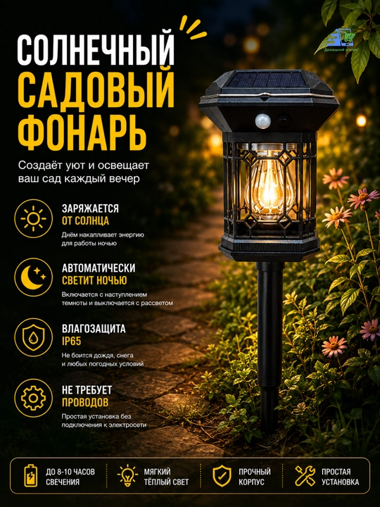 Quyosh batareyali bog‘ chirog‘i, hovli va bog‘ uchun LED fonar, IP65