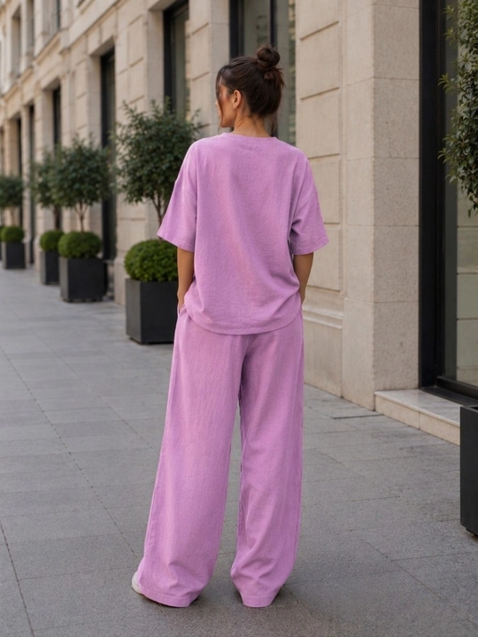 Ayollar uchun zig‘ir matoli dvoyka oversize — yozgi keng shimli kostyum