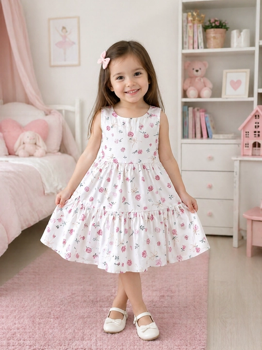 Qizlar uchun yozgi satin ko'ylak, 2-7 yosh, gul print, nafis va qulay bolalar ko'ylagi - 