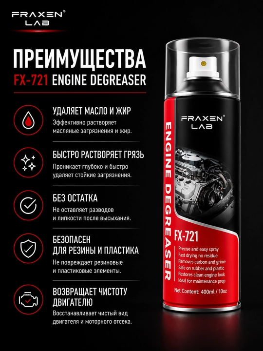 FX-721 avtomobili dvigatelining yuzalaridan dog‘larni ketkazish va yog‘sizlantirish uchun tozalagich