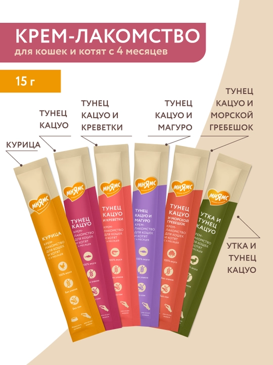 МНЯМС для кошек Крем-лакомство для кошек с курицей, 4 x 15гр
