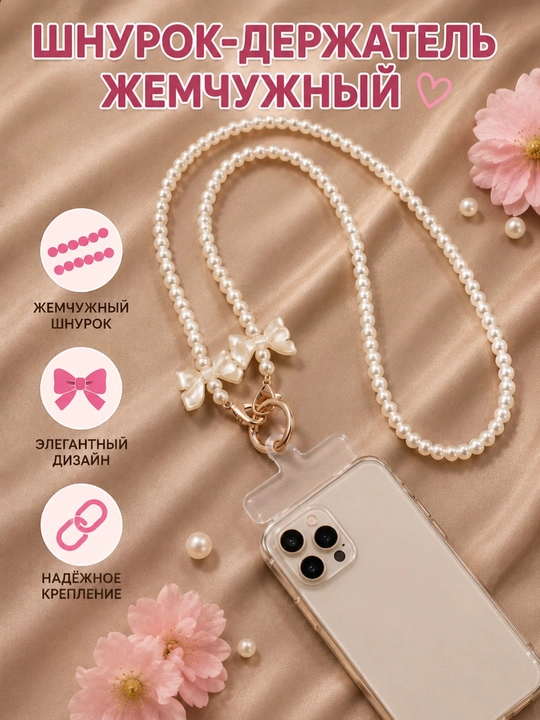 Telefon uchun marvaridli shnur ushlagich, telefon shnurоgi,  telefon uchun zanjir 