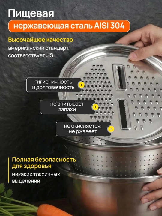 Кухонный набор, 3 в 1, из нержавеющей стали: дуршлаг, терка и контейнер