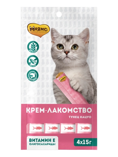 МНЯМС для кошек Крем-лакомство для кошек и котят с тунцом Кацуо 4x15gr