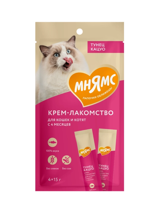 МНЯМС для кошек Крем-лакомство для кошек и котят с тунцом Кацуо 4x15gr