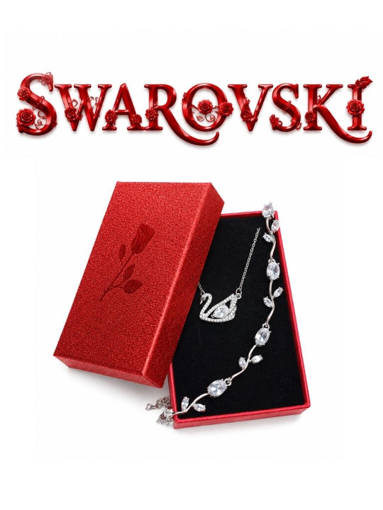 Ayollar va qizlar uchun taqinchoq, oqqush shakli, sovg'a qutisida, SWAROVSKI