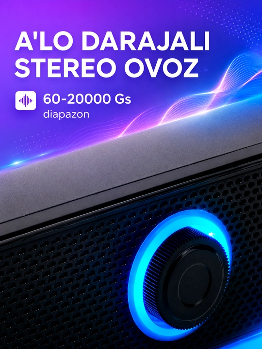 Bluetooth saundbar 6Vt, kompyuter, Smartfon,  noutbuk va televizor uchun stereo kolonka