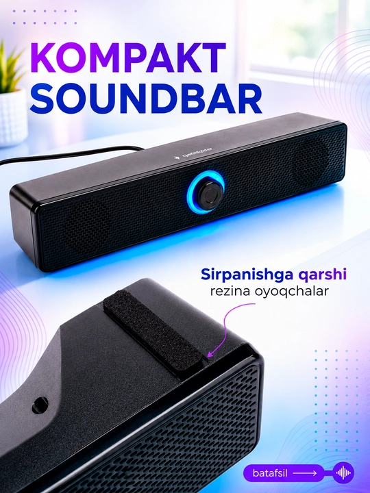 Bluetooth saundbar 6Vt, kompyuter, Smartfon,  noutbuk va televizor uchun stereo kolonka