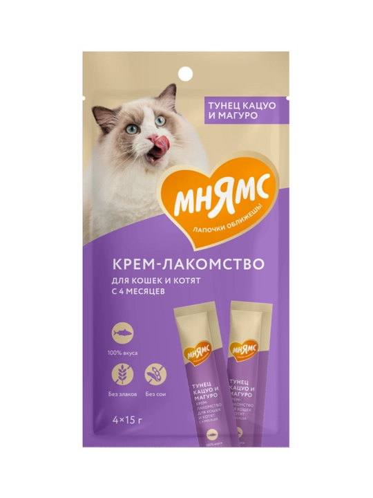 МНЯМС Mushuklar va mushukchalar uchun va Maguro orkinosli krem-shirinlik 4x15 gr - 