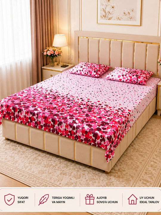 Комплект постельного белья из хлопок, 220×240 см, 2 наволочки 50×70 см - 