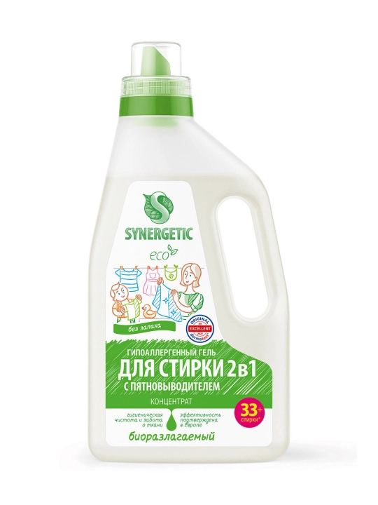 SYNERGETIC гель для стирки 2 в 1 с пятновыводителем, 1 л - 