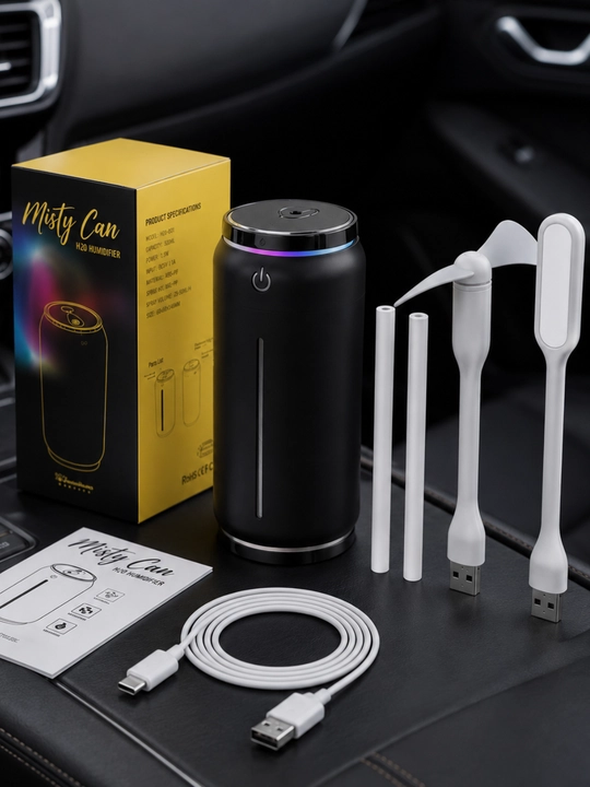 Портативный мини-увлажнитель 3 в 1 с вентилятором и LED-подсветкой, USB - 