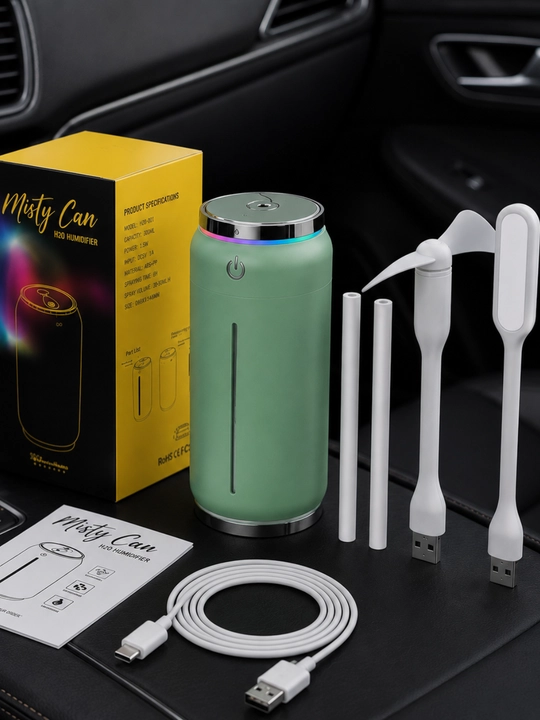 Портативный мини-увлажнитель 3 в 1 с вентилятором и LED-подсветкой, USB - 