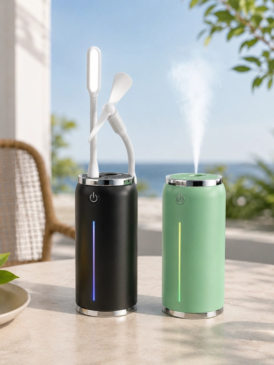 Портативный мини-увлажнитель 3 в 1 с вентилятором и LED-подсветкой, USB