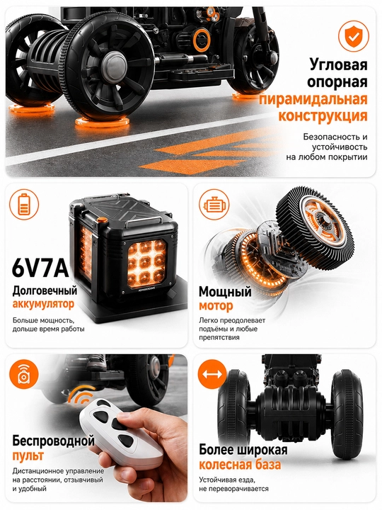 Bolalar elektr mototsikli, 3 g‘ildirakli, BT, musiqa, chiroq, 6V4.5Ah