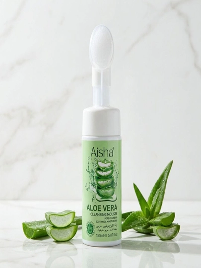 Yuzni yuvish tozalovchi namlovchi ko'pik AISHA, aloe vera va cho`tkasi bilan, 150 ml - 