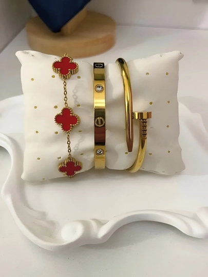 Набор в стиле Cartier из нержавеющей стали — MZNJWL-BILAGUZUKK-БАГРОВ-17
