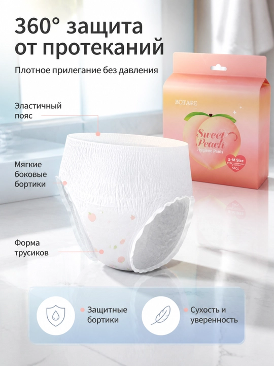 BOTARE Женские менструальные трусы, гигиенические 5 шт - 