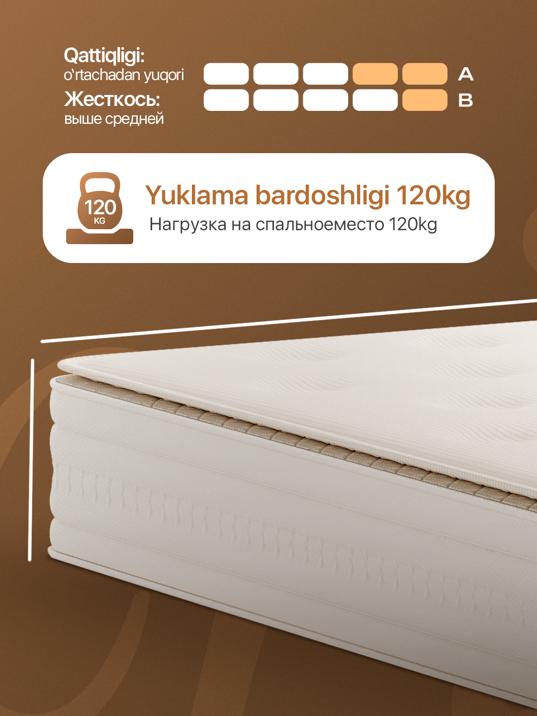 Matras Crystal, anatomik (bir kishilik va ikki kishilik, balandligi 29 sm)